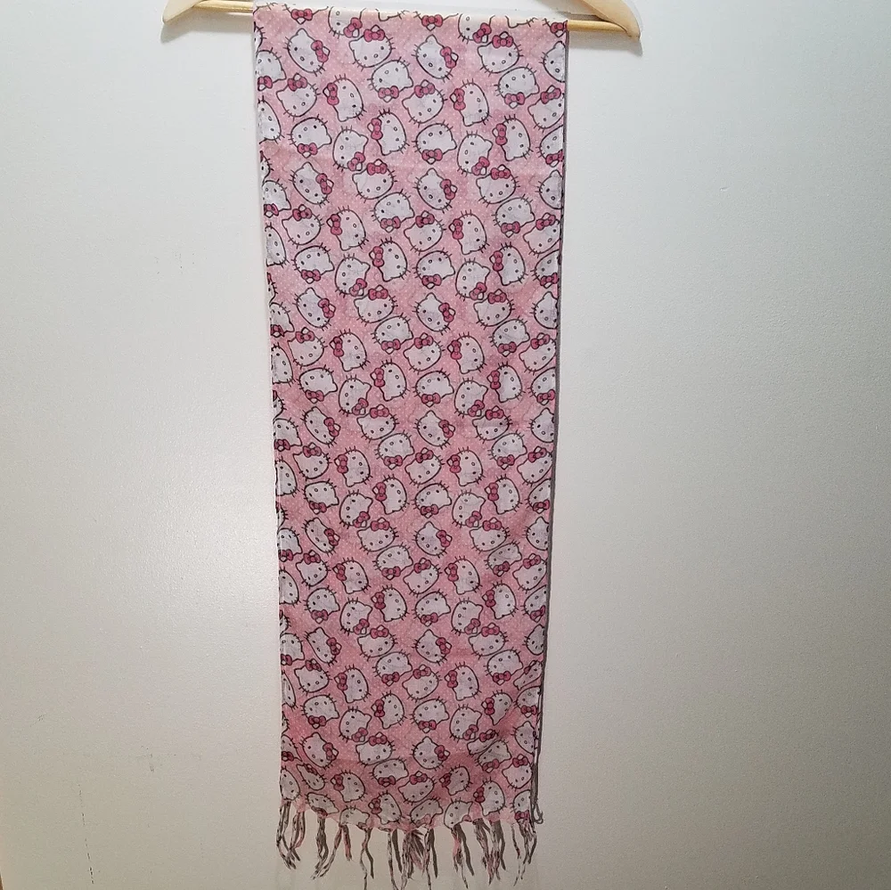 Hello Kitty Pink Scarf Sanrio Lightweight Kawaii Fringe Y2K